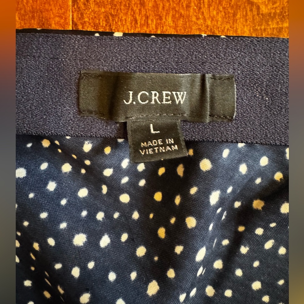 J. Crew Navy and White Polka Dot Midi Skirt